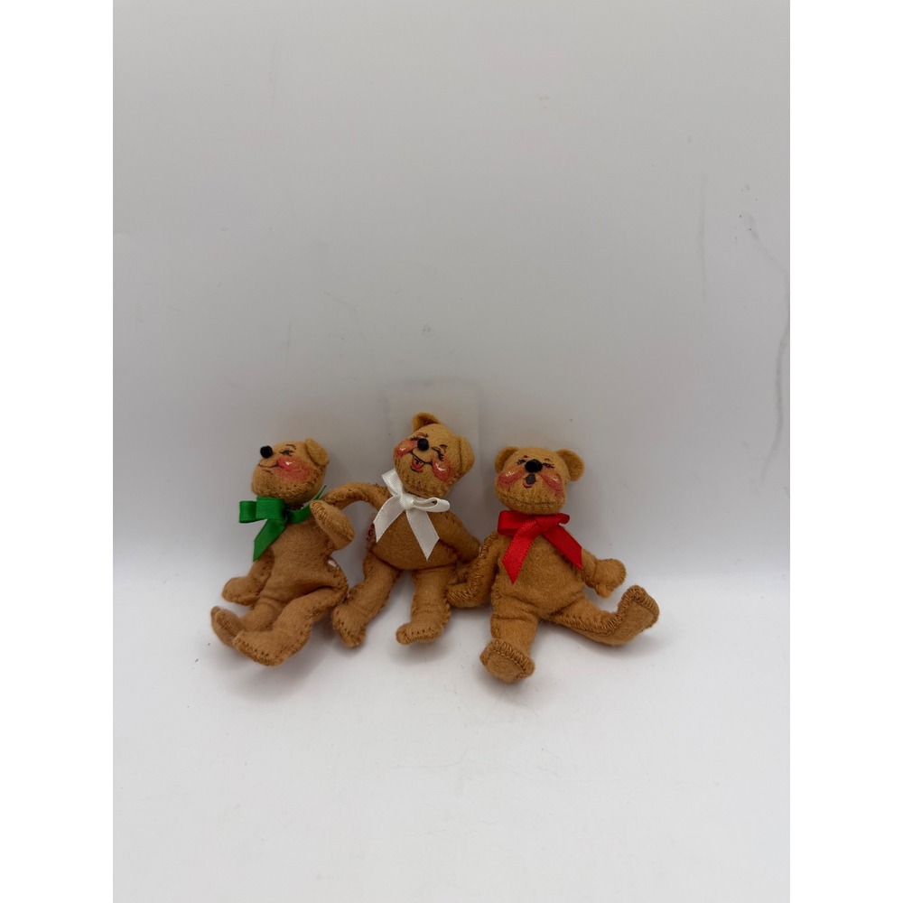 Vintage Annalee Mobilitee Dolls Felt Teddy Bear Trio 1986 1987 Miniature 3.5in
